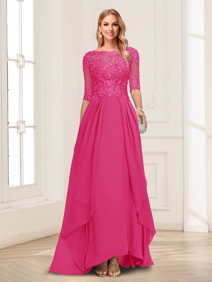A-Line/Princess Scoop Half Sleeves Floor-Length Mother of the Bride Dresses with Lace