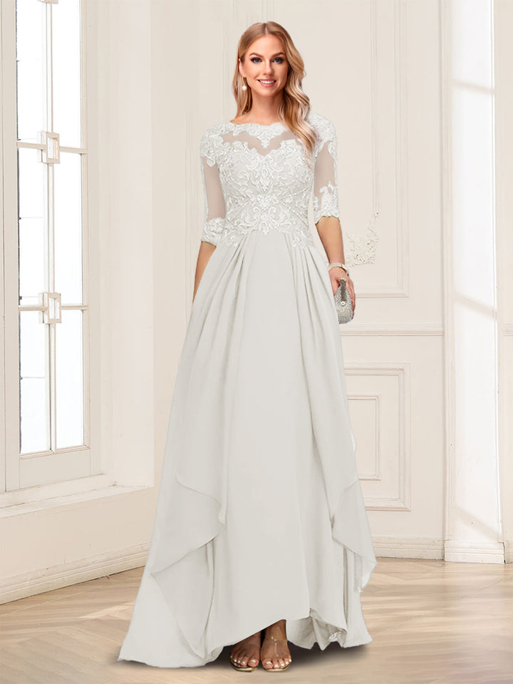 A-Line/Princess Scoop Half Sleeves Floor-Length Mother of the Bride Dresses with Lace