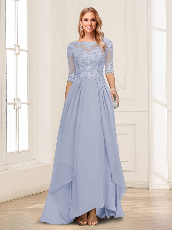 A-Line/Princess Scoop Half Sleeves Floor-Length Mother of the Bride Dresses with Lace