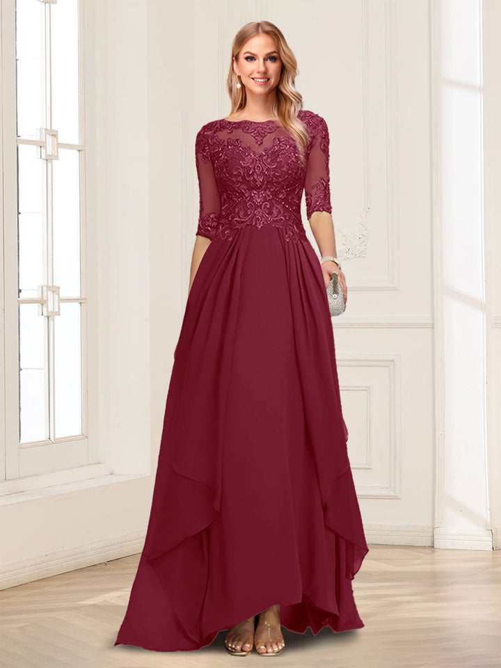 A-Line/Princess Scoop Half Sleeves Floor-Length Mother of the Bride Dresses with Lace