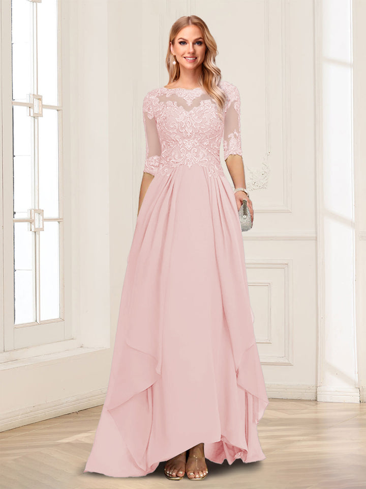 A-Line/Princess Scoop Half Sleeves Floor-Length Mother of the Bride Dresses with Lace