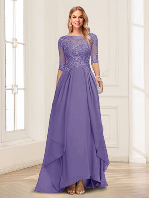 A-Line/Princess Scoop Half Sleeves Floor-Length Mother of the Bride Dresses with Lace