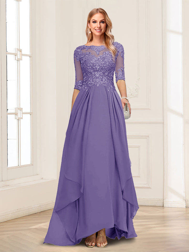 A-Line/Princess Scoop Half Sleeves Floor-Length Mother of the Bride Dresses with Lace
