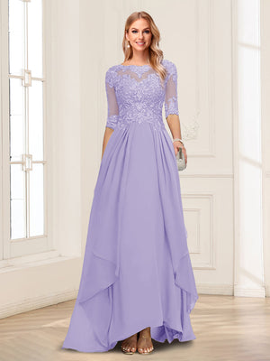 A-Line/Princess Scoop Half Sleeves Floor-Length Mother of the Bride Dresses with Lace