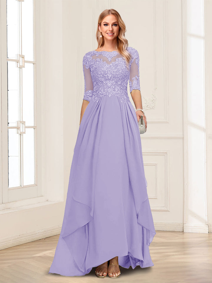 A-Line/Princess Scoop Half Sleeves Floor-Length Mother of the Bride Dresses with Lace