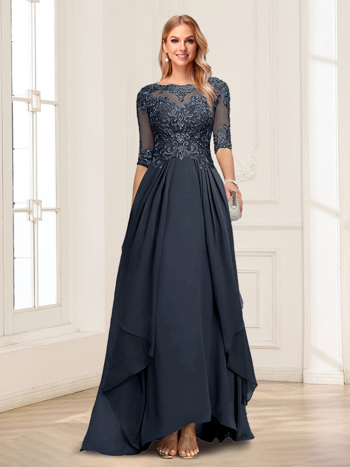 A-Line/Princess Scoop Half Sleeves Floor-Length Mother of the Bride Dresses with Lace