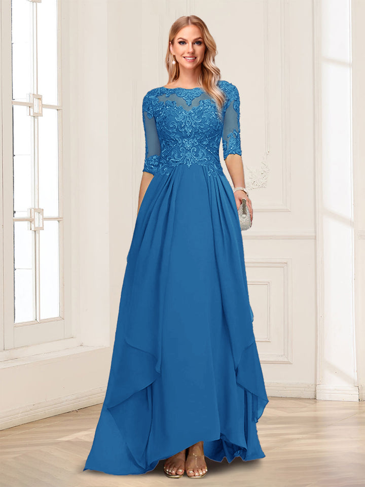 A-Line/Princess Scoop Half Sleeves Floor-Length Mother of the Bride Dresses with Lace