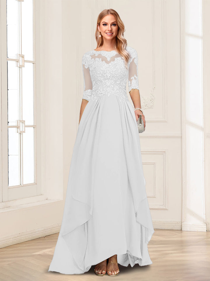 A-Line/Princess Scoop Half Sleeves Floor-Length Mother of the Bride Dresses with Lace