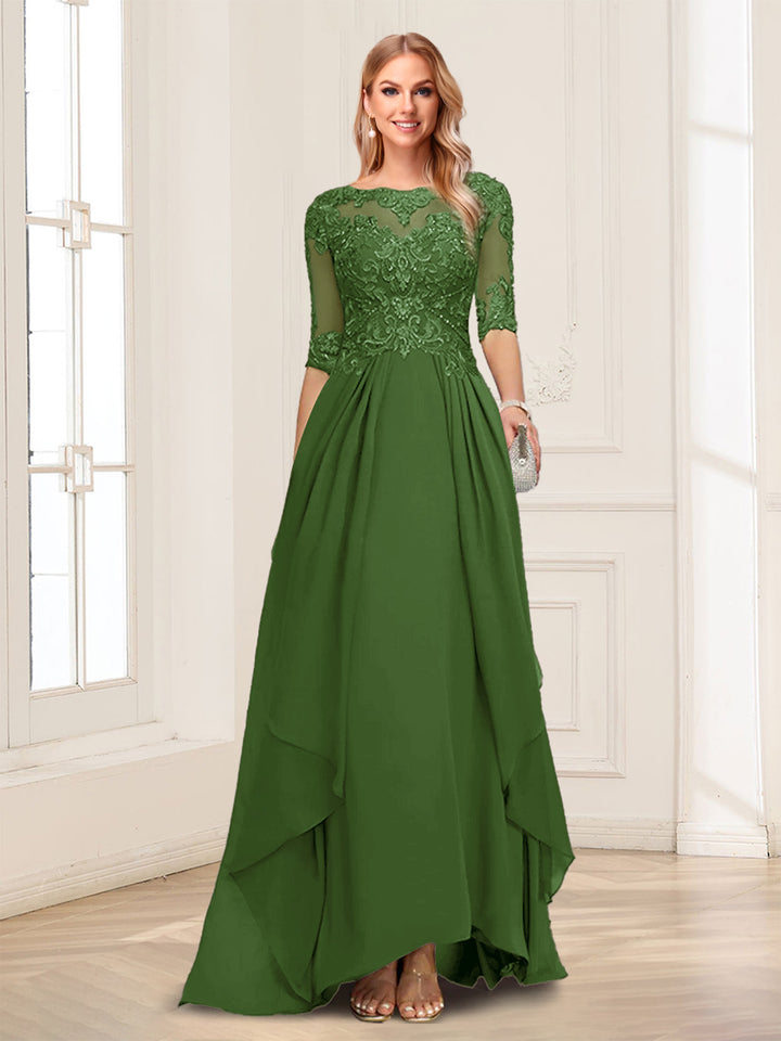 A-Line/Princess Scoop Half Sleeves Floor-Length Mother of the Bride Dresses with Lace