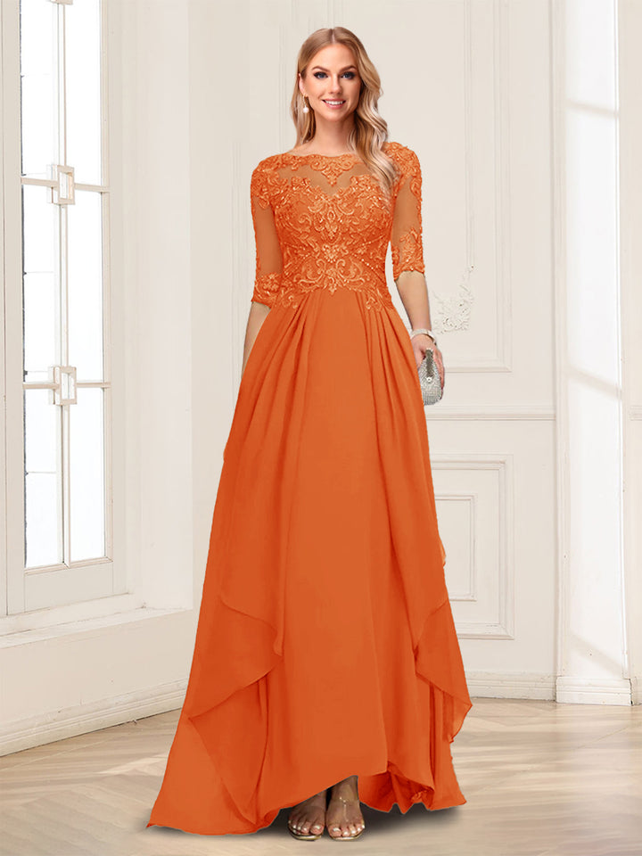 A-Line/Princess Scoop Half Sleeves Floor-Length Mother of the Bride Dresses with Lace