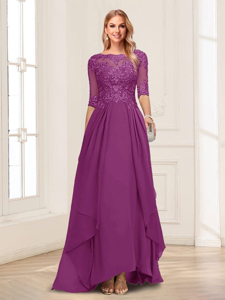 A-Line/Princess Scoop Half Sleeves Floor-Length Mother of the Bride Dresses with Lace