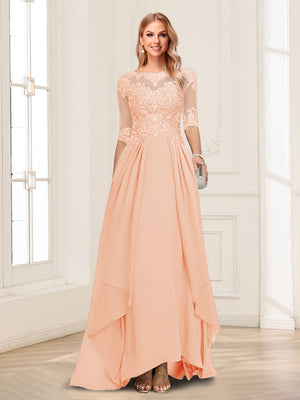 A-Line/Princess Scoop Half Sleeves Floor-Length Mother of the Bride Dresses with Lace