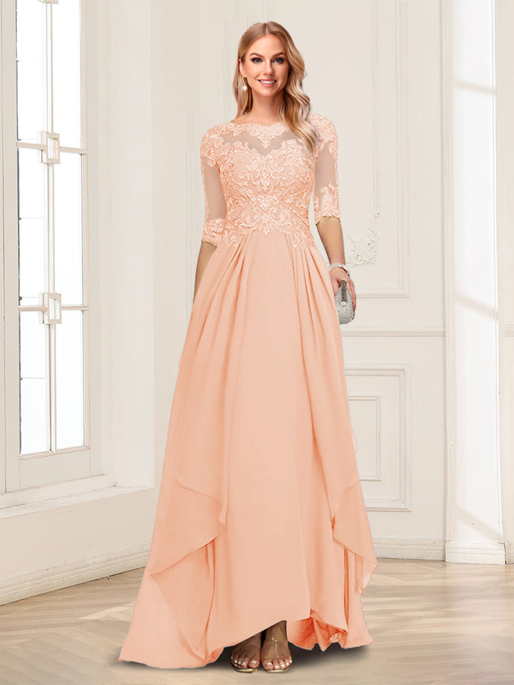 A-Line/Princess Scoop Half Sleeves Floor-Length Mother of the Bride Dresses with Lace