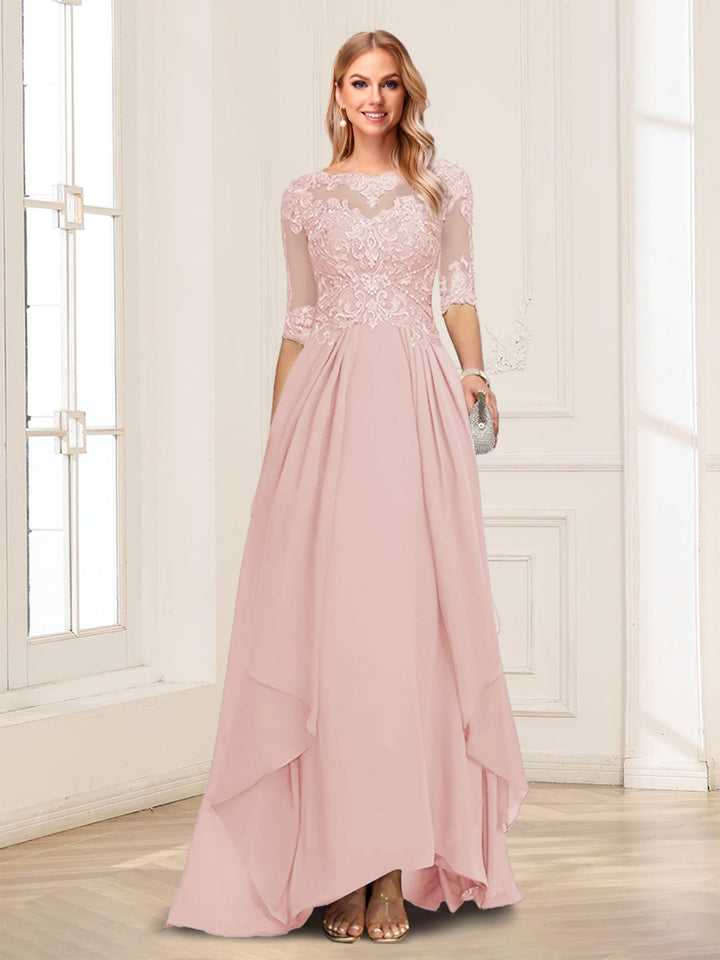 A-Line/Princess Scoop Half Sleeves Floor-Length Mother of the Bride Dresses with Lace