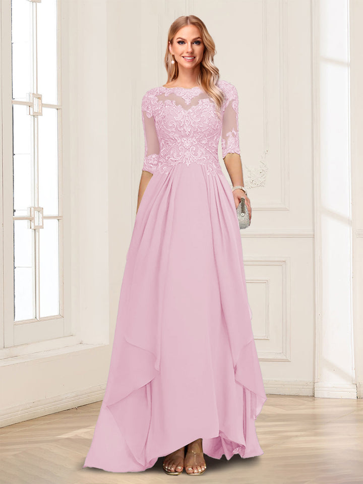 A-Line/Princess Scoop Half Sleeves Floor-Length Mother of the Bride Dresses with Lace