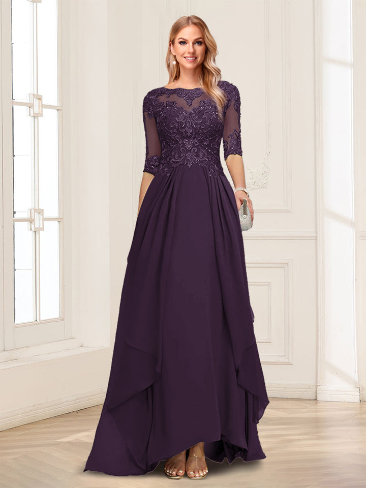 A-Line/Princess Scoop Half Sleeves Floor-Length Mother of the Bride Dresses with Lace