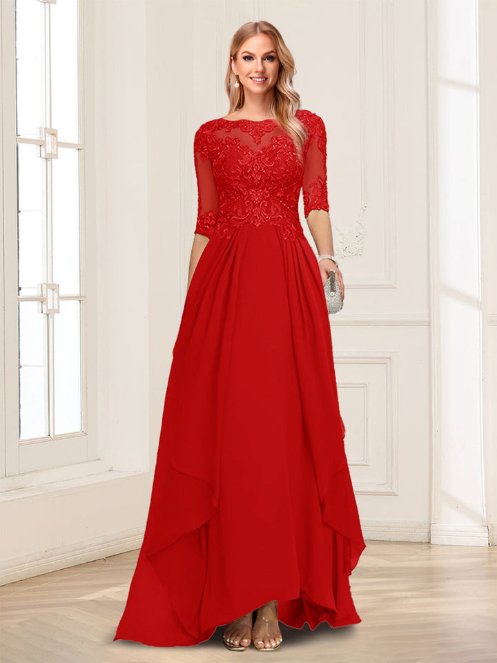 A-Line/Princess Scoop Half Sleeves Floor-Length Mother of the Bride Dresses with Lace
