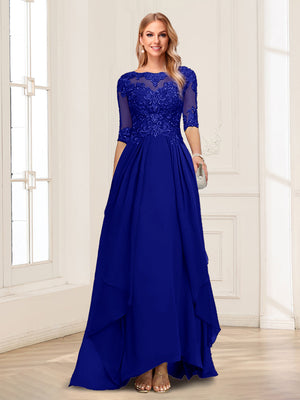 A-Line/Princess Scoop Half Sleeves Floor-Length Mother of the Bride Dresses with Lace