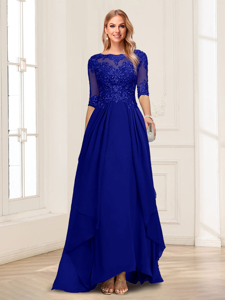 A-Line/Princess Scoop Half Sleeves Floor-Length Mother of the Bride Dresses with Lace