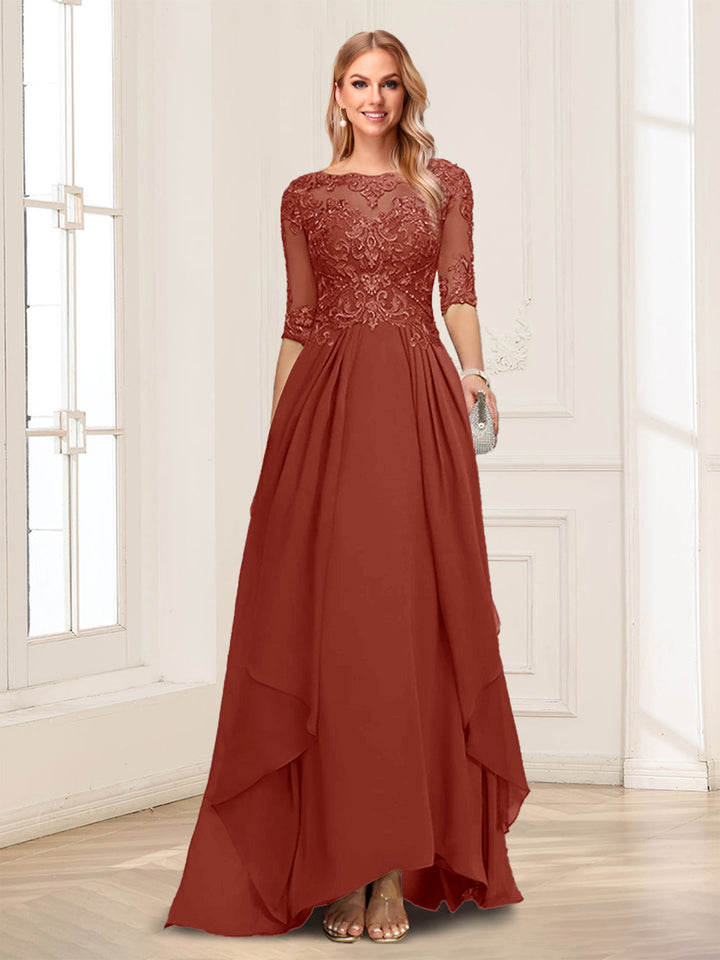 A-Line/Princess Scoop Half Sleeves Floor-Length Mother of the Bride Dresses with Lace