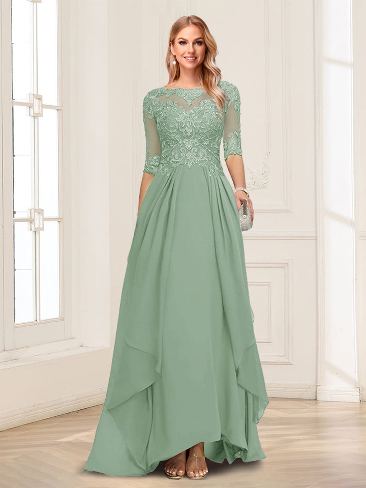 A-Line/Princess Scoop Half Sleeves Floor-Length Mother of the Bride Dresses with Lace