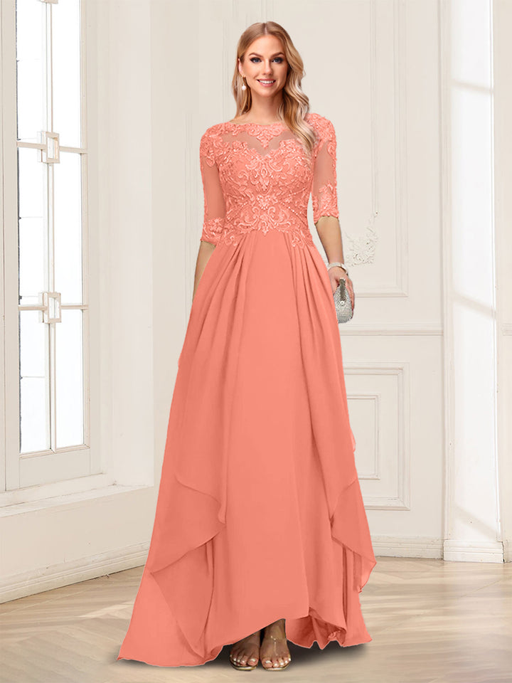 A-Line/Princess Scoop Half Sleeves Floor-Length Mother of the Bride Dresses with Lace