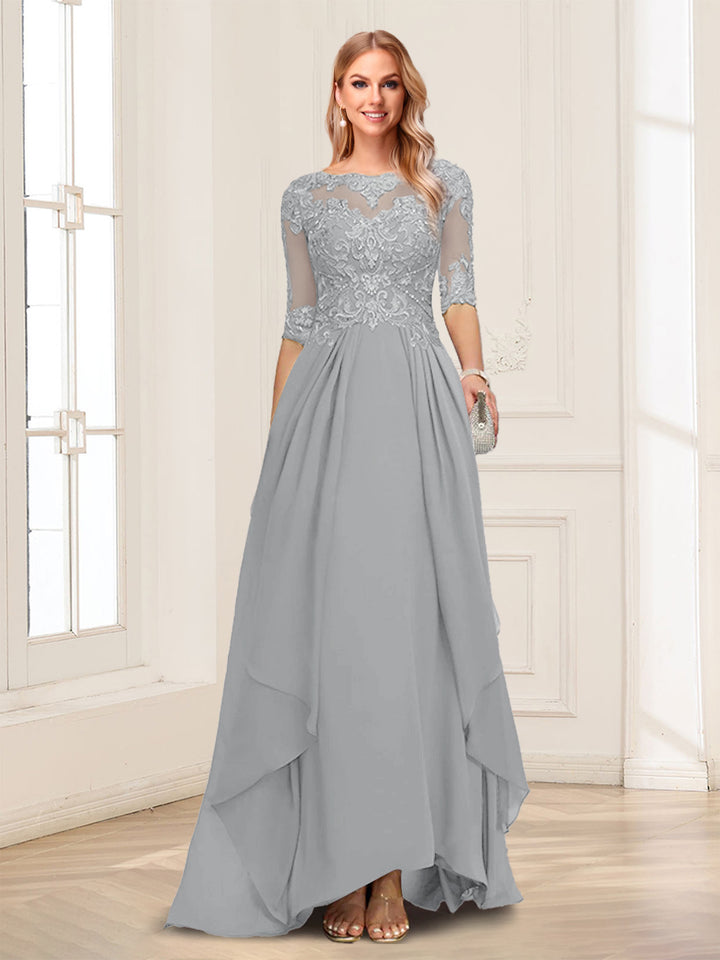 A-Line/Princess Scoop Half Sleeves Floor-Length Mother of the Bride Dresses with Lace