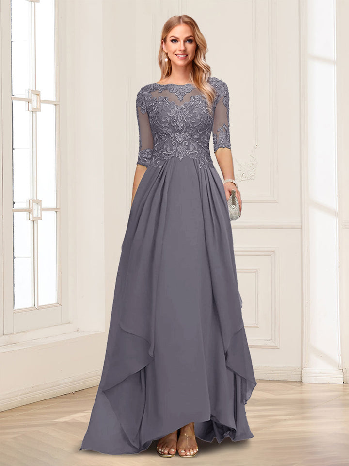 A-Line/Princess Scoop Half Sleeves Floor-Length Mother of the Bride Dresses with Lace