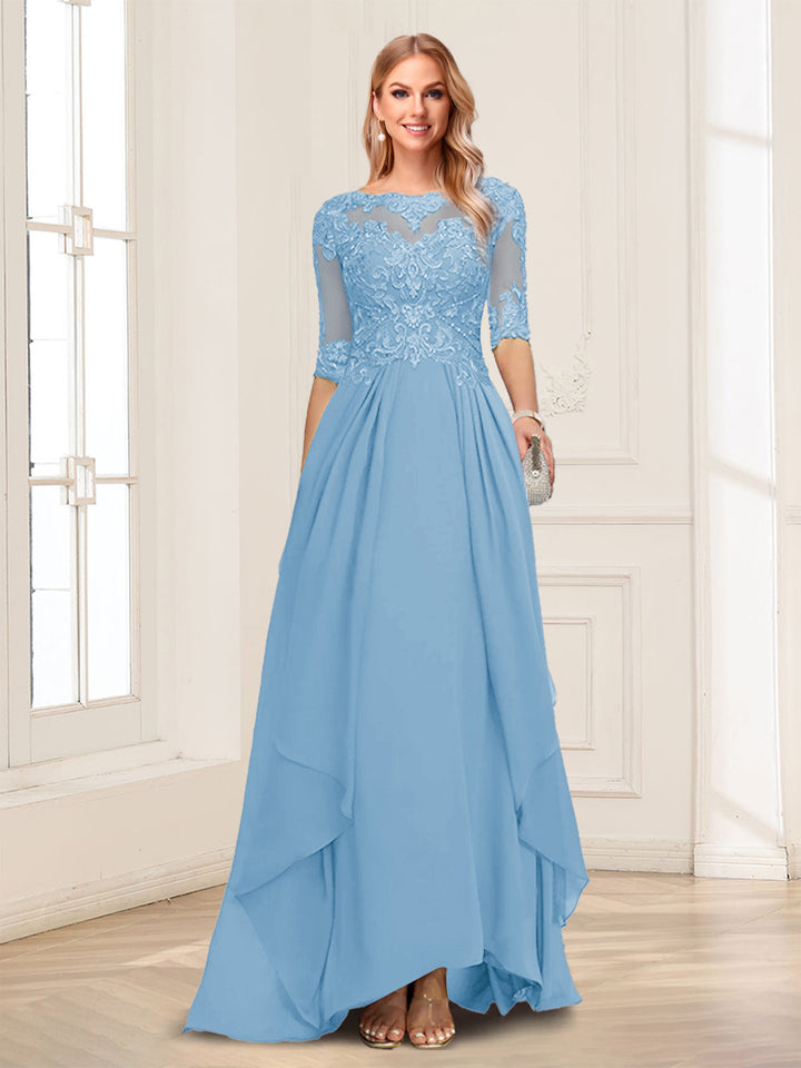 A-Line/Princess Scoop Half Sleeves Floor-Length Mother of the Bride Dresses with Lace