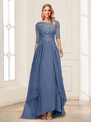 A-Line/Princess Scoop Half Sleeves Floor-Length Mother of the Bride Dresses with Lace