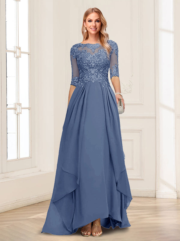 A-Line/Princess Scoop Half Sleeves Floor-Length Mother of the Bride Dresses with Lace