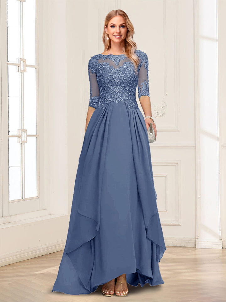 A-Line/Princess Scoop Half Sleeves Floor-Length Mother of the Bride Dresses with Lace
