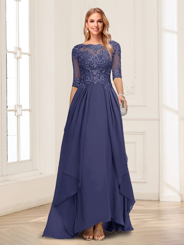 A-Line/Princess Scoop Half Sleeves Floor-Length Mother of the Bride Dresses with Lace