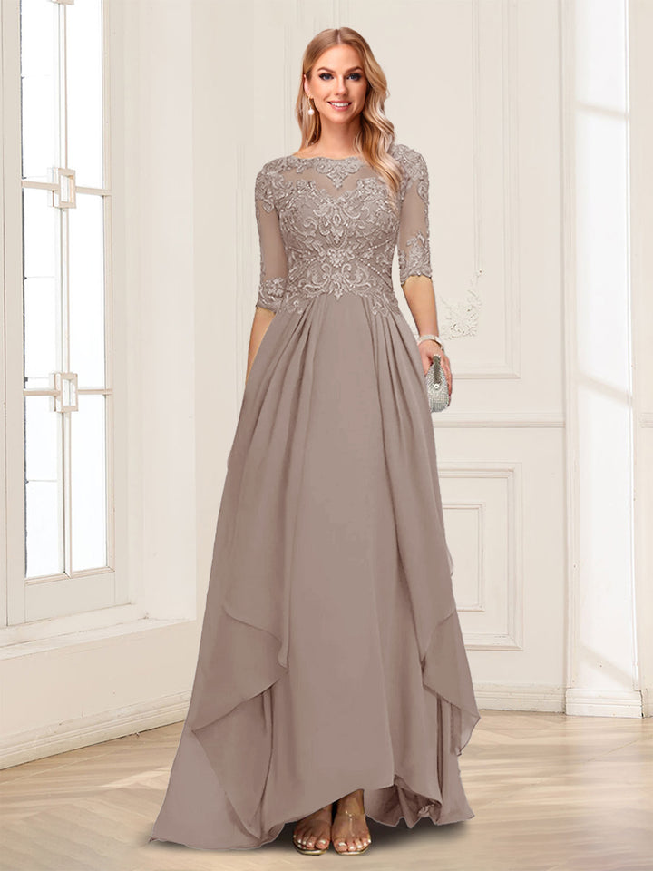 A-Line/Princess Scoop Half Sleeves Floor-Length Mother of the Bride Dresses with Lace