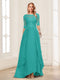 A-Line/Princess Scoop Half Sleeves Floor-Length Mother of the Bride Dresses with Lace