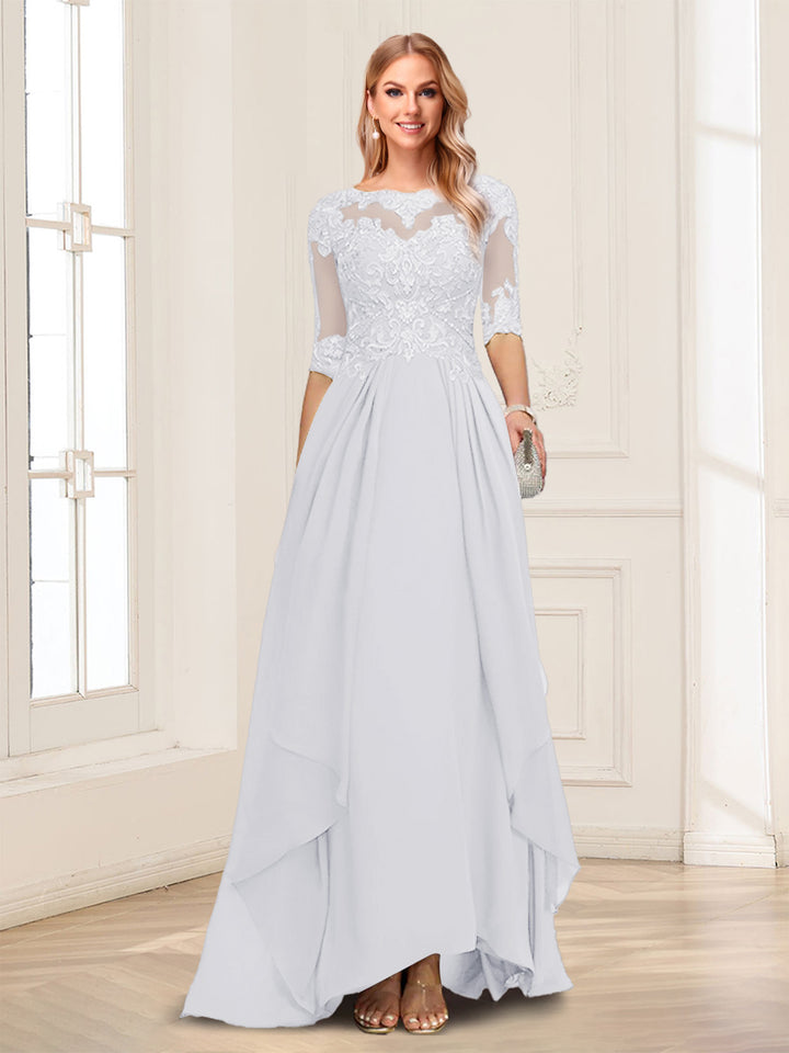 A-Line/Princess Scoop Half Sleeves Floor-Length Mother of the Bride Dresses with Lace