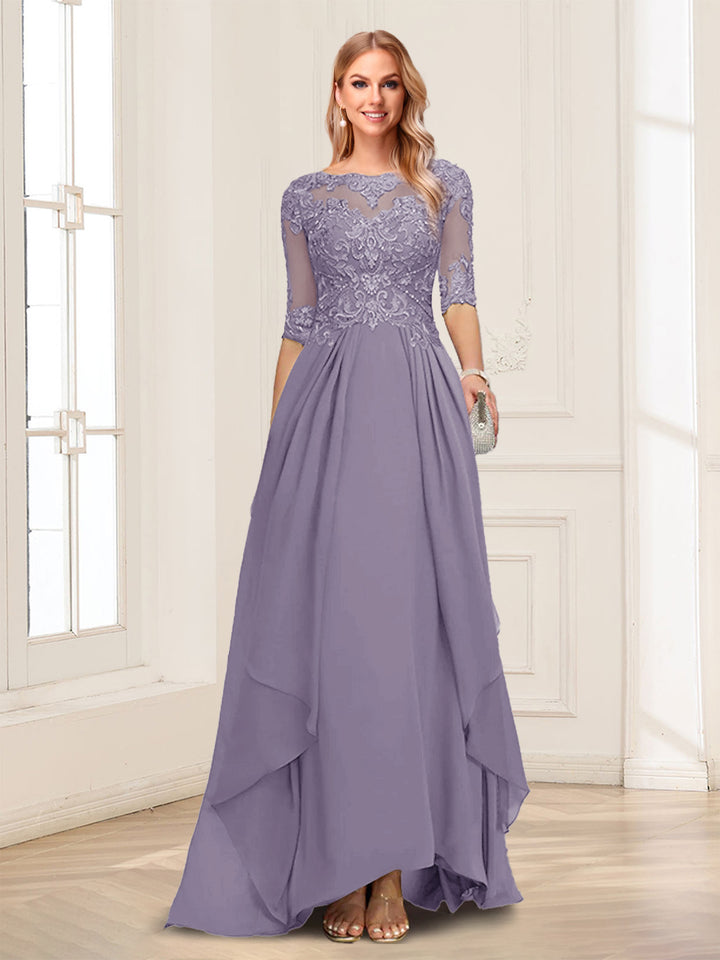A-Line/Princess Scoop Half Sleeves Floor-Length Mother of the Bride Dresses with Lace