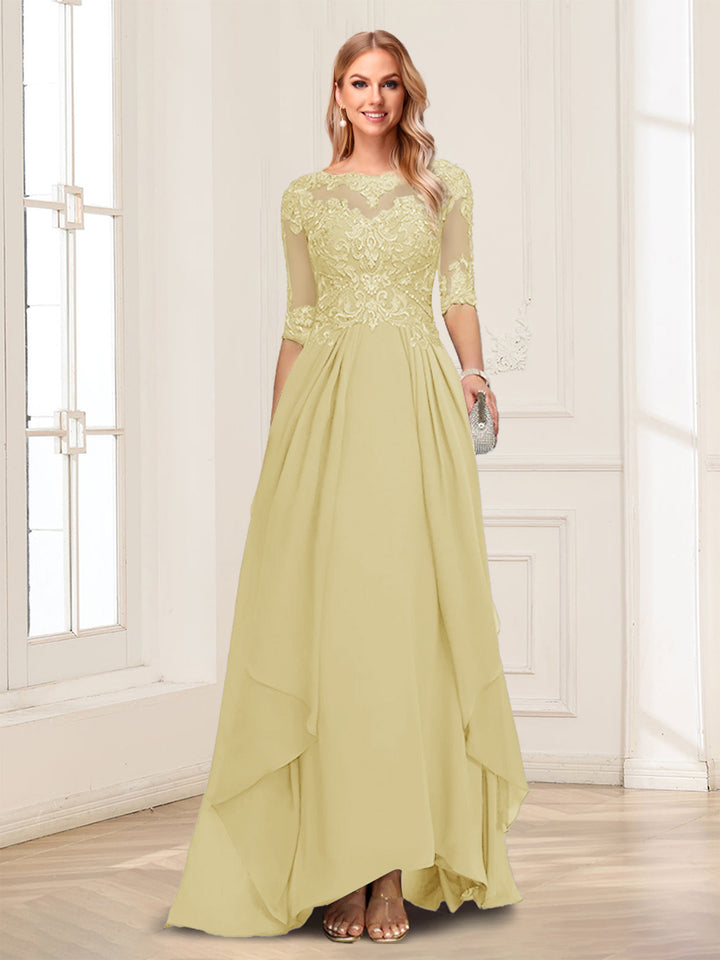 A-Line/Princess Scoop Half Sleeves Floor-Length Mother of the Bride Dresses with Lace