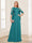 A-Line/Princess Scoop Half Sleeves Floor-Length Mother of the Bride Dresses with Lace&Ruched