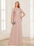 A-Line/Princess Scoop Half Sleeves Floor-Length Mother of the Bride Dresses with Lace&Ruched