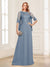 A-Line/Princess Scoop Half Sleeves Floor-Length Mother of the Bride Dresses with Lace&Ruched