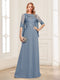 A-Line/Princess Scoop Half Sleeves Floor-Length Mother of the Bride Dresses with Lace&Ruched