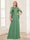 A-Line/Princess Scoop Half Sleeves Floor-Length Mother of the Bride Dresses with Lace&Ruched