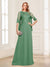 A-Line/Princess Scoop Half Sleeves Floor-Length Mother of the Bride Dresses with Lace&Ruched