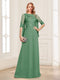 A-Line/Princess Scoop Half Sleeves Floor-Length Mother of the Bride Dresses with Lace&Ruched