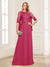 A-Line/Princess Scoop Half Sleeves Floor-Length Mother of the Bride Dresses with Lace&Ruched