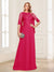 A-Line/Princess Scoop Half Sleeves Floor-Length Mother of the Bride Dresses with Lace&Ruched