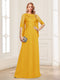 A-Line/Princess Scoop Half Sleeves Floor-Length Mother of the Bride Dresses with Lace&Ruched