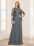 A-Line/Princess Scoop Half Sleeves Floor-Length Mother of the Bride Dresses with Lace&Ruched