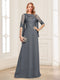 A-Line/Princess Scoop Half Sleeves Floor-Length Mother of the Bride Dresses with Lace&Ruched